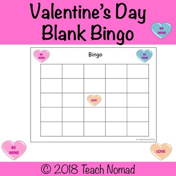 Valentine's Day Conversation Heart Blank Bingo Template by Teach Nomad