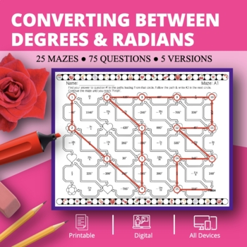 Preview of Valentine's Day: Converting Between Degrees and Radians Maze Activity