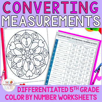 Preview of Valentine's Day Converting Measurements Color by Number Worksheets
