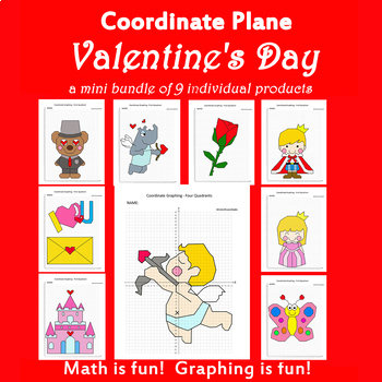 Preview of Valentine's Day Coordinate Plane Graphing Picture: Valentine's Day Bundle 9 in 1