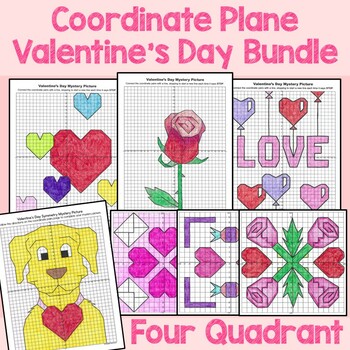Preview of Valentine's Day Coordinate Plane Mystery Pictures and Symmetry Activities Bundle