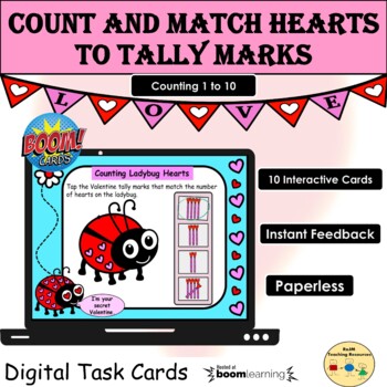 Preview of Valentine's Day Count 1 to 10 Hearts Tally Marks BOOM Cards™ Distance Learning