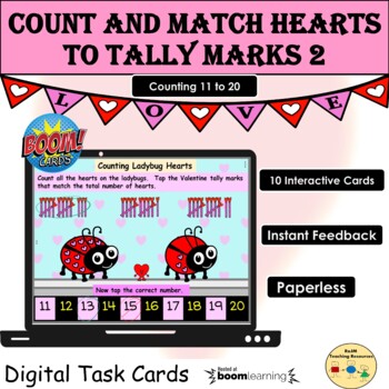 Preview of Valentine's Day Count 11 to 20 Hearts Tally Marks BOOM Cards™ Distance Learning