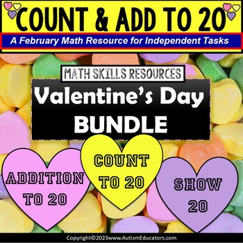 Preview of Valentine's Day Count Candy Hearts BUNDLE Addition Ten Frame with Tens and Ones