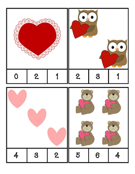 Preview of Valentine's Day - Math - Count and Clip Cards #1-24