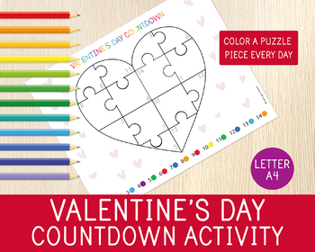 Preview of Valentine's Day Countdown Activity, Coloring Page for Kids, Color by Code