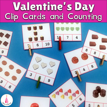 Preview of Valentines Day Counting Candies Clipcards Activity and Matching Cards