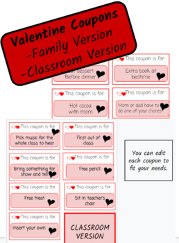 Preview of Valentine's Day Coupons for FAMILIES and CLASSROOOMS
