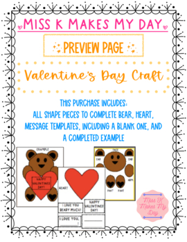 Preview of Valentine's Day Craft- Bear with Heart