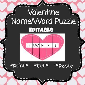 Preview of Valentine's Day Craft | Editable Heart Name/ Sight Word Puzzle