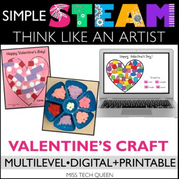 Preview of Valentine's Day Craft STEM Challenge Shapes Card STEAM Activities Valentine Art