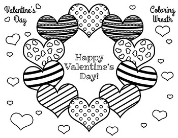 Valentine's Day Craft - coloring, cut and paste, heart wreath by SGGraphics