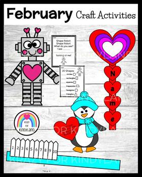 Preview of Valentine's Day Crafts: Heart Name, Toothbrush, Penguin Valentine, Shape Robot