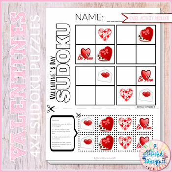 Preview of Valentine's Day Critical Thinking | 4x4 Sudoku Logic Puzzles | Cut and Paste