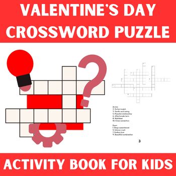 Preview of Valentine's Day Crossword Puzzle Activity Book For Kids