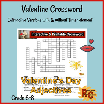 Preview of Valentine's Day Crossword Puzzle Grade 6-8