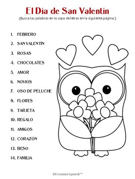 Valentine s Day Crossword Word Search for Spanish Students TPT