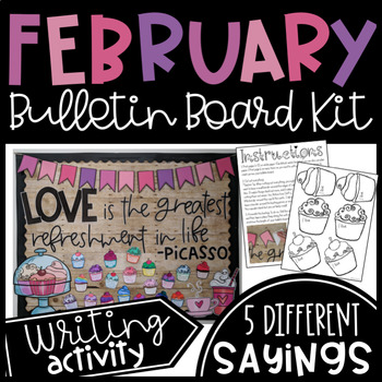Preview of Valentine's Day Cupcake Bulletin Board Kit or Door Decor with Writing Activity