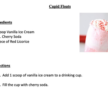 Preview of Valentine's Day Cupid Float Recipe and 2 Levels of Comprehension Questions