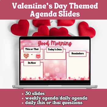 Preview of Valentine's Day Daily Agenda Templates February Winter Agenda Slides