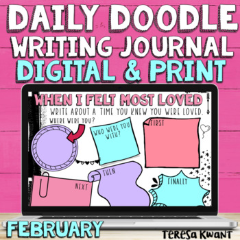 Preview of Valentine's Day Daily Doodle Digital & Print Journal Prompts