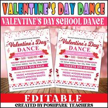 Preview of Valentine's Day Dance Flyer Template | School Dance Invitation