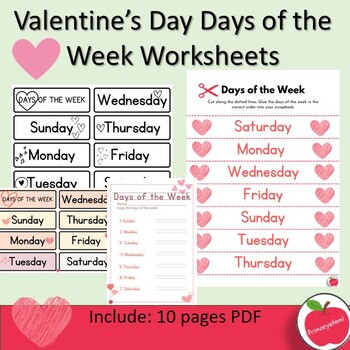 Preview of Valentine's Day-Days of the Week Worksheets-Tracing Activities