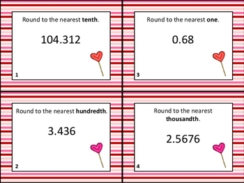 Preview of Valentine's Day Decimal Task Card Printables: Place Value, Add/Subtract, & More