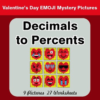 Valentine's Day: Decimals to Percents - Color-By-Number Math Mystery Pictures