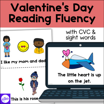 Preview of Valentine's Day Reading Fluency Decodable CVC Words & High Frequency Sight Words