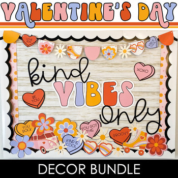 Preview of Retro Valentine's Day Decor Bundle - Bulletin Board Set and Slide Templates