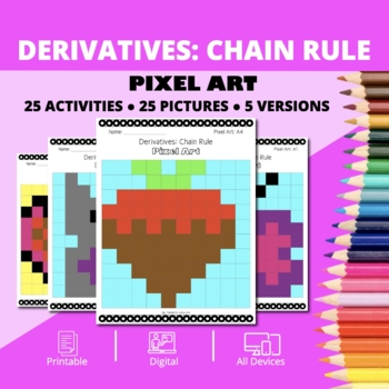 Preview of Valentine's Day: Derivatives Chain Rule Pixel Art Activity