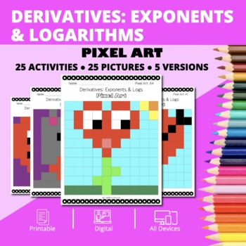 Preview of Valentine's Day: Derivatives Exponents and Logs Pixel Art Activity