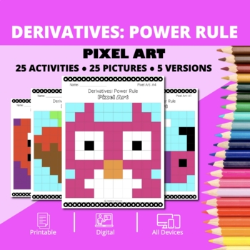 Preview of Valentine's Day: Derivatives Power Rule Pixel Art Activity