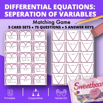 Preview of Valentine's Day: Differential Equations (Separation of Variables) Matching Game