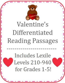 Preview of Valentine’s Day Differentiated Leveled Reading Comprehension Passages