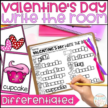 Preview of Valentine's Day Differentiated Write the Room Activity - Kindergarten Center