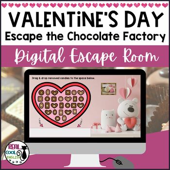 Preview of Valentine's Day Digital Escape Room - Chocolate Factory Word and Logic Puzzles