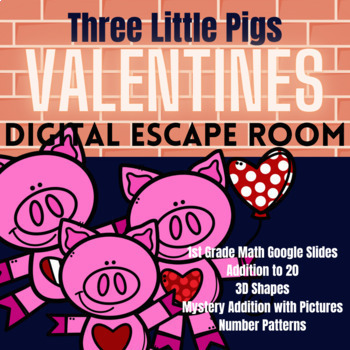Preview of Valentine's Day Digital Escape Room Game | 1st Grade Math Review | Google Slides