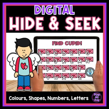 Preview of Valentine’s Day Digital Hide & Seek | Find Cupid | Letters Numbers Shapes Colors
