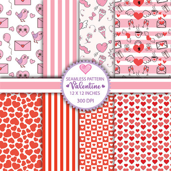Valentine's Day Digital Paper Hearts, seamless pattern background
