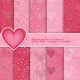 Romantic Digital Paper - 10 Printable Pink Hearts Patterns
