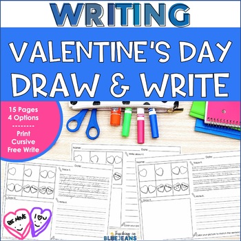 Preview of Valentine's Day Directed Drawing Writing Prompts & Handwriting Practice