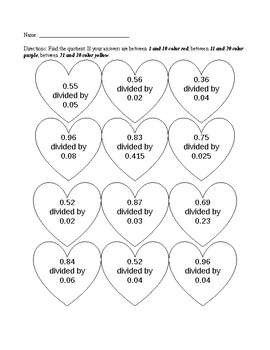 Preview of Valentine's Day Dividing Decimals