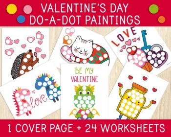 Preview of Valentine's Day Do-A-Dot Paintings, Art For Kids, Fine Motor Skills, No Prep