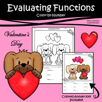 Preview of Valentine's Day Dogs | Evaluating Functions | Color-by-Number Worksheet