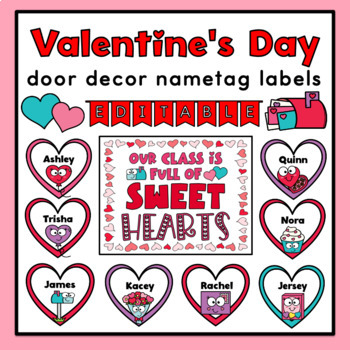 Preview of Valentine's Day Door Decor | Editable Name Tag Labels | Bulletin Board