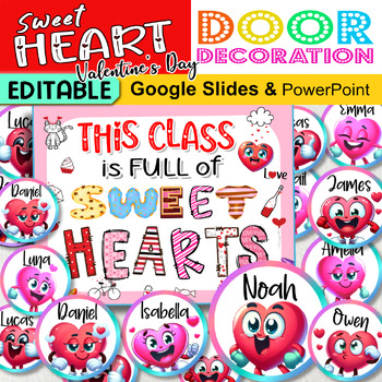 Preview of Valentine's Day Door Decoration, Heart Name Tags, February Door Decor EDITABLE