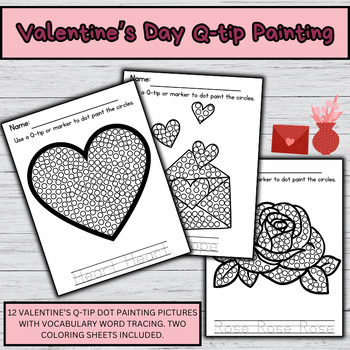 Preview of Valentine's Day Dot Q-Tip Painting - Fine Motor Activity - Word Tracing