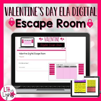 Preview of Valentine's Day ELA Digital Escape Reading Comprehension, Context Clues, & More